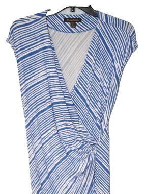 Tommy Bahama Faux Wrap Midi Dress Zebra Stripe Blue Short Sleeve V-Neck Sz XXS